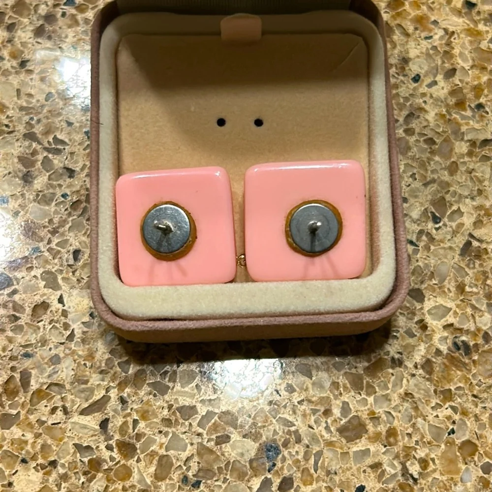 Vintage 1985 Pretty in Pink Chicklit Square Earrings Pierced EUVC